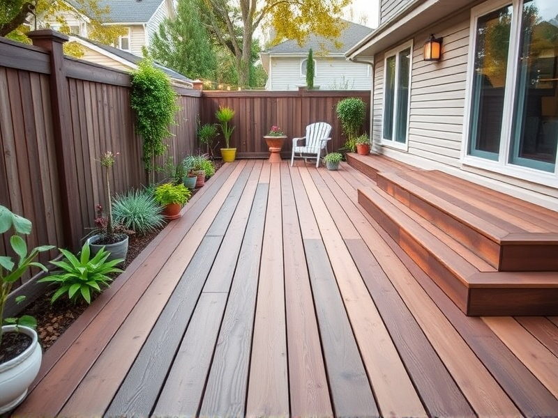 composite decking in the middle of a backyard