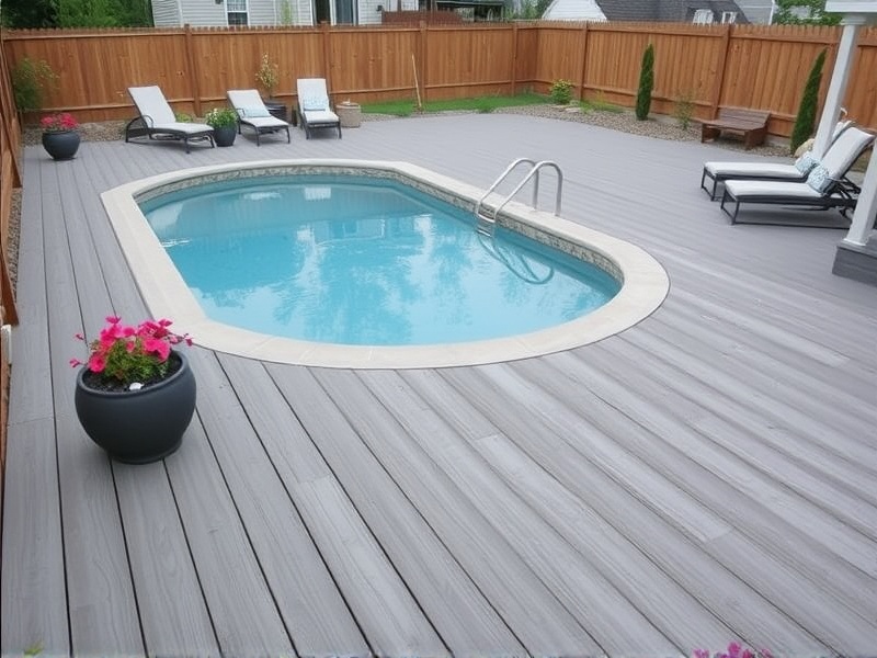 grey composite decking around pool